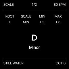 Scale page showing root, scale and note range